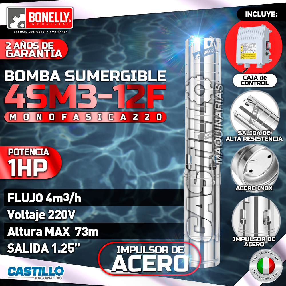Electrobomba tipo lapicero | Monofásica Bonelly 1HP 1.25"x1.25"