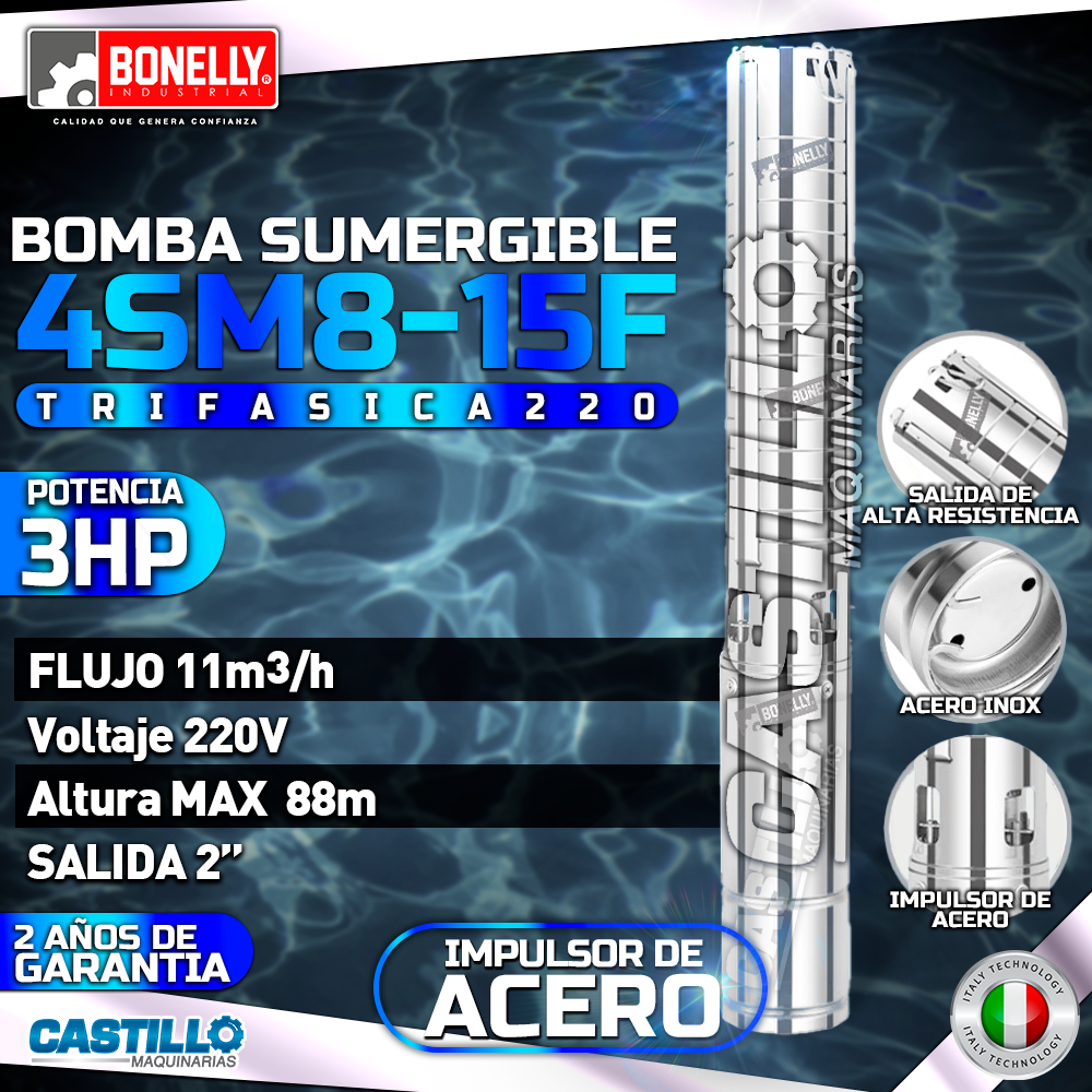 Electrobomba tipo lapicero | Trifásica Bonelly 3HP 2"x2"