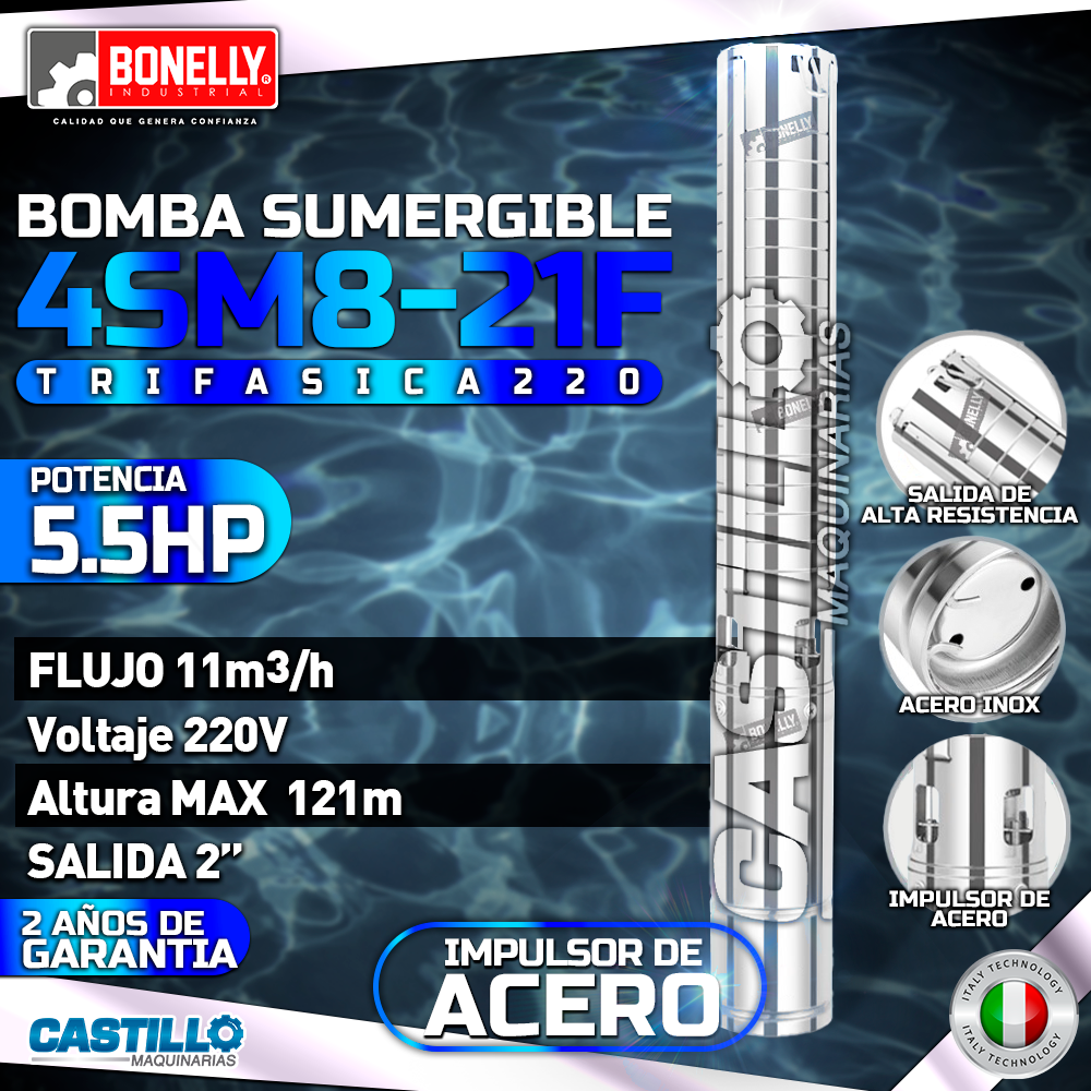 Electrobomba tipo lapicero | Trifásica Bonelly 5.5HP 2"x2"
