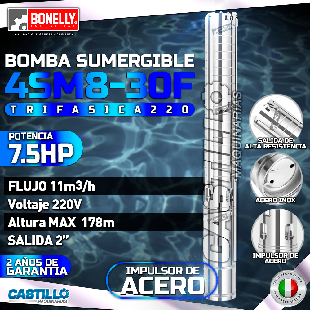 Electrobomba tipo lapicero | Trifásica Bonelly 7.5HP 2"x2"
