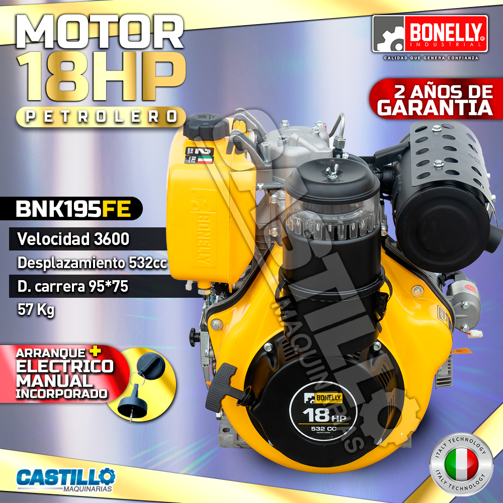 Motor Petrolero 18HP | BNK195FE Arranque Eléctrico/Manual