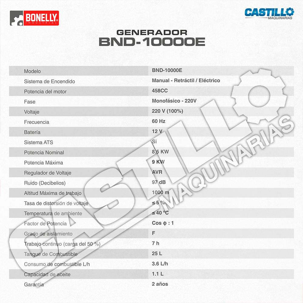 Generador Eléctrico | Gasolinero Bonelly BND-10000E 9Kw
