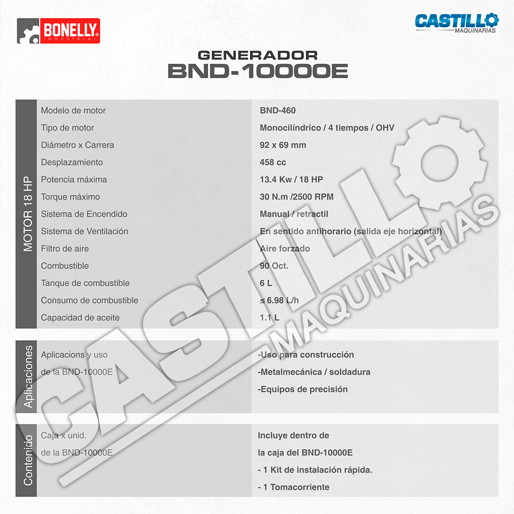 Generador Eléctrico | Gasolinero Bonelly BND-10000E 9Kw