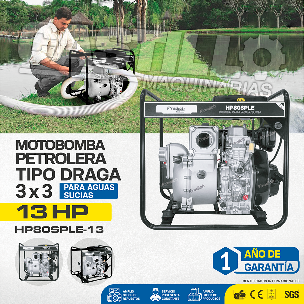 Motobomba AGUAS RESIDUALES Petrolera 3x3 13HP FREDICH