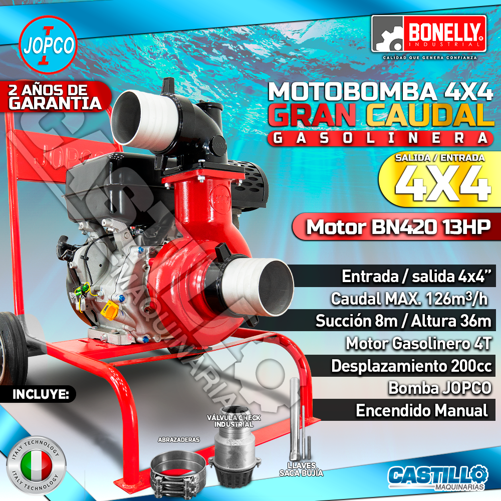 Motobomba 4x4 Gran Caudal a Gasolina | 13HP Bonelly