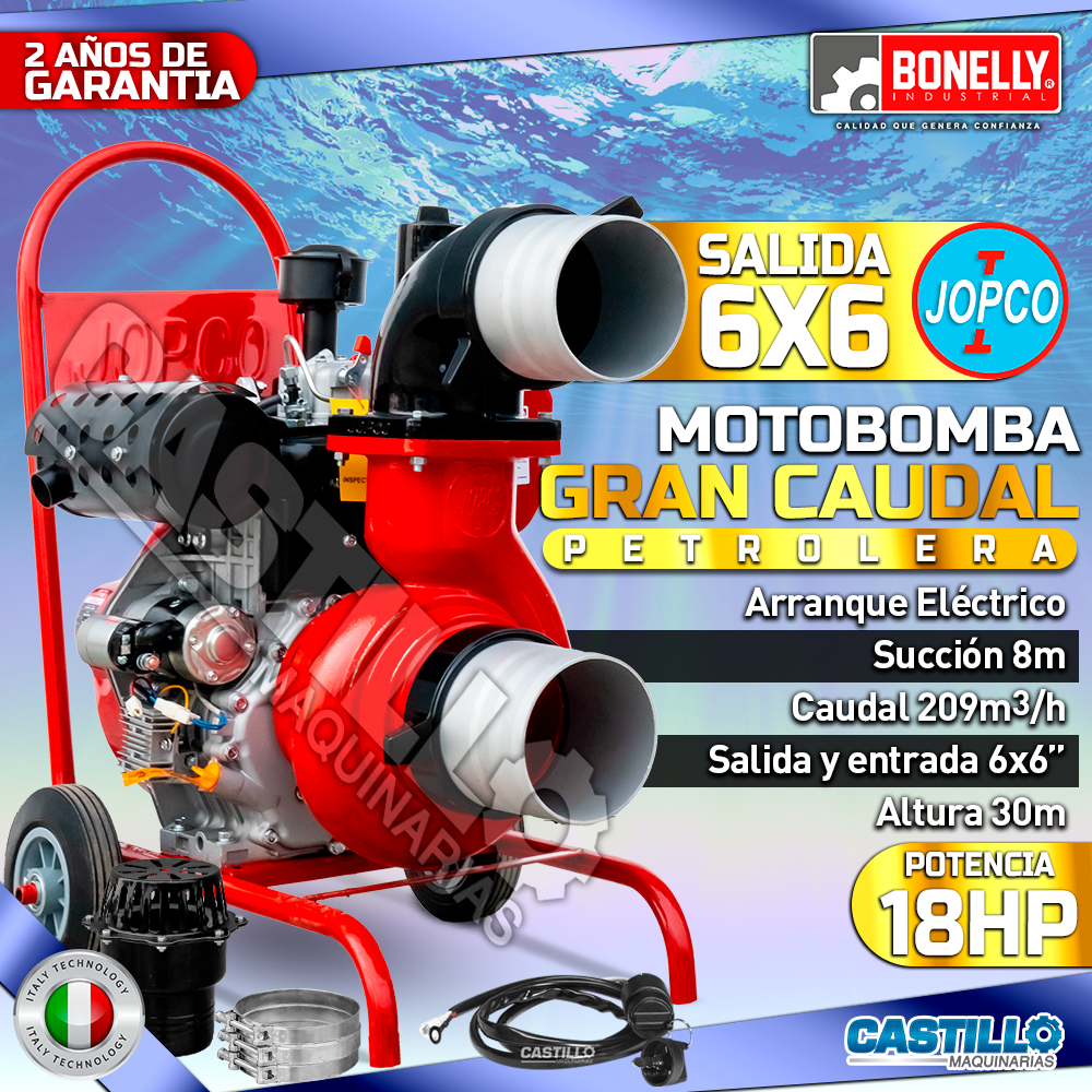 Motobomba Gran Caudal Petrolera 6x6” | 18HP Bonelly