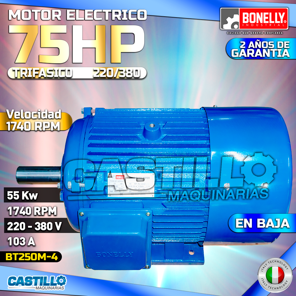 Motor Eléctrico 75HP | Trifásico 220 / 380 en Baja