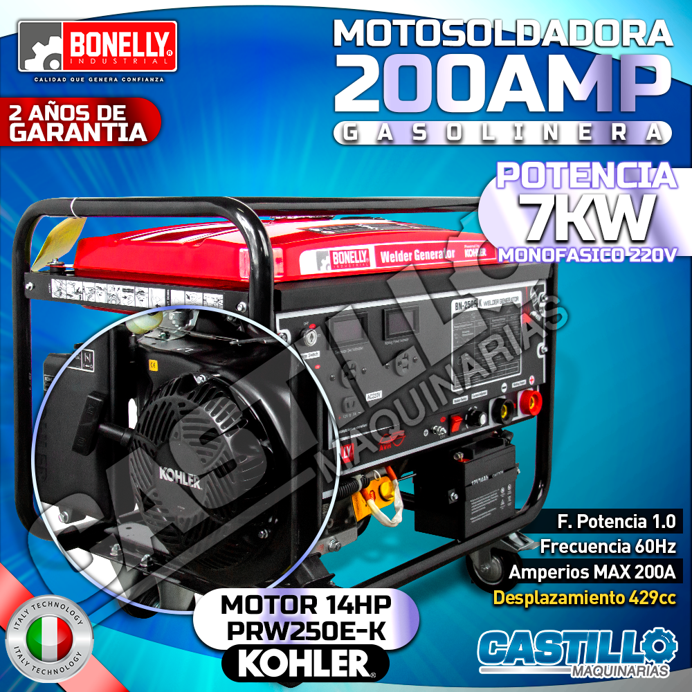 Motosoldadora | Gasolinera Bonelly PRW250E-K motor KOHLER 13HP