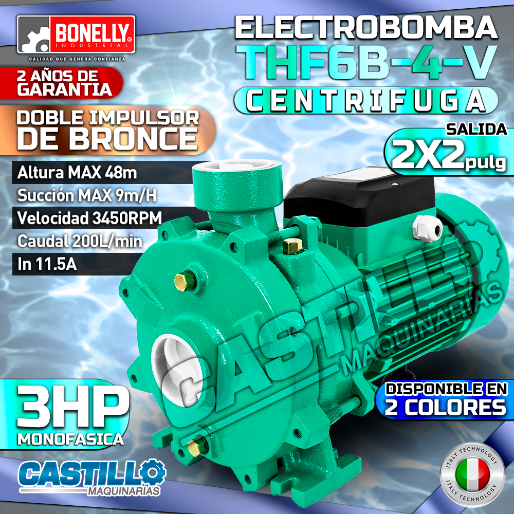 Electrobomba centrífuga | Monofásica Bonelly 3HP 2"X2" IMPULSOR DE BRONCE