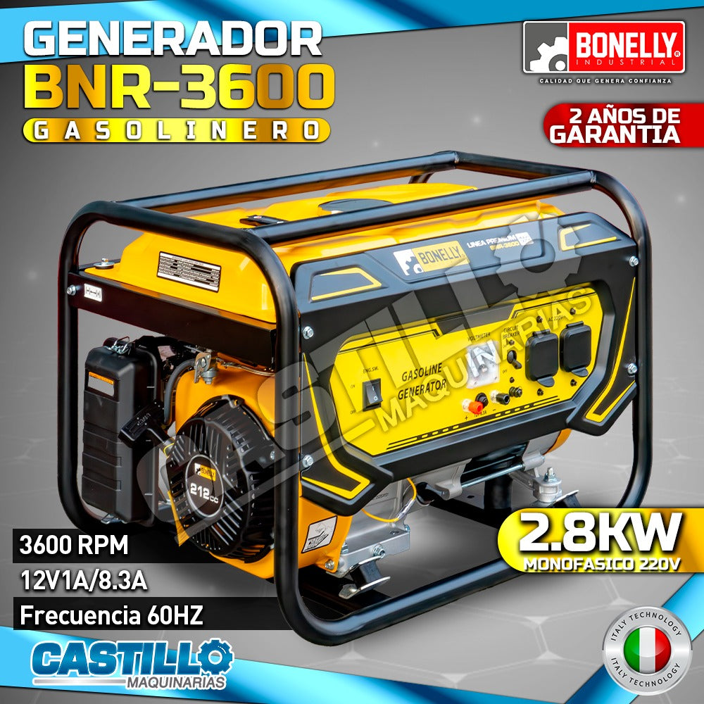 Generador Eléctrico | Gasolinero Bonelly BNR-3600| Línea Premium