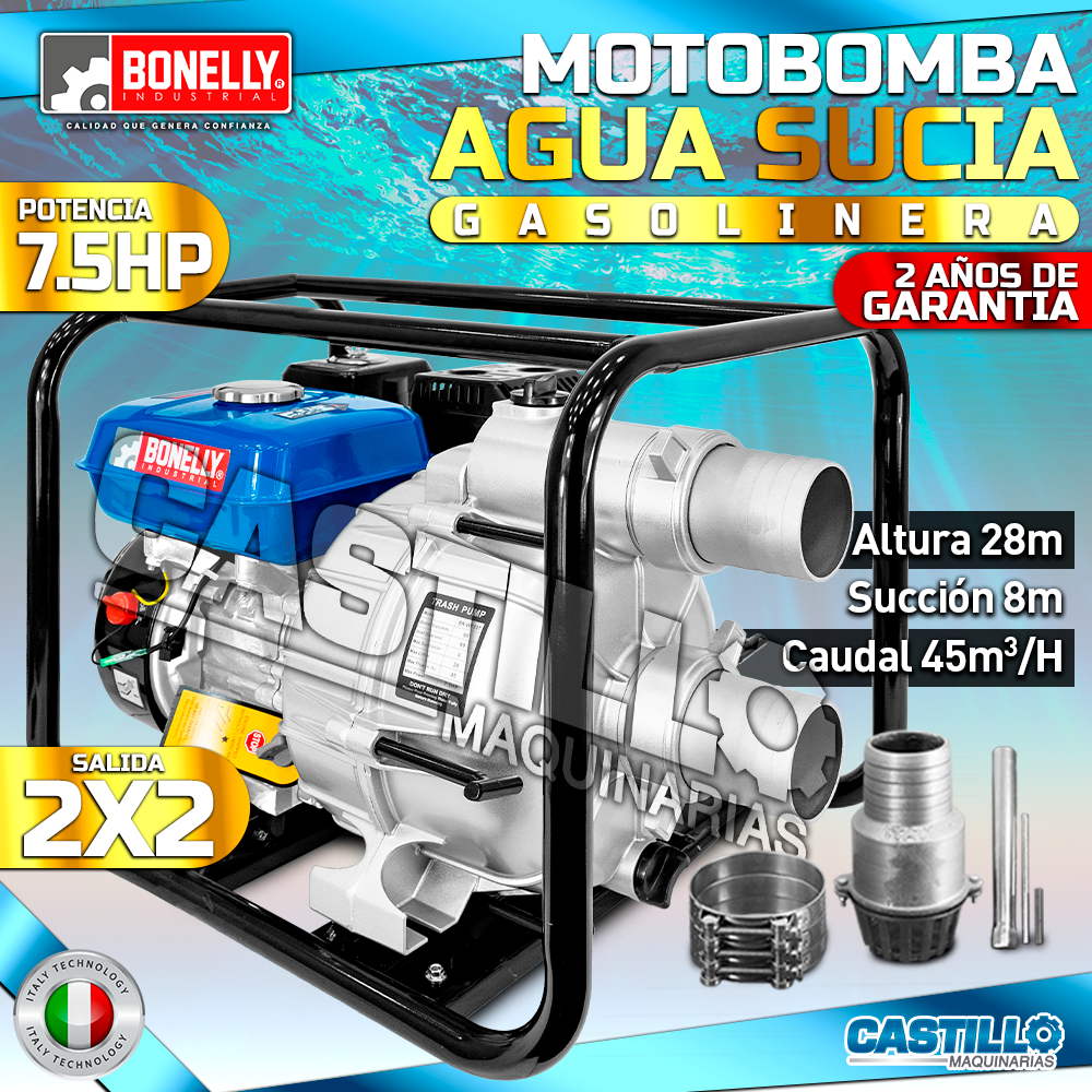 Motobomba para Agua Sucia 7.5HP Gasolinera | Bonelly